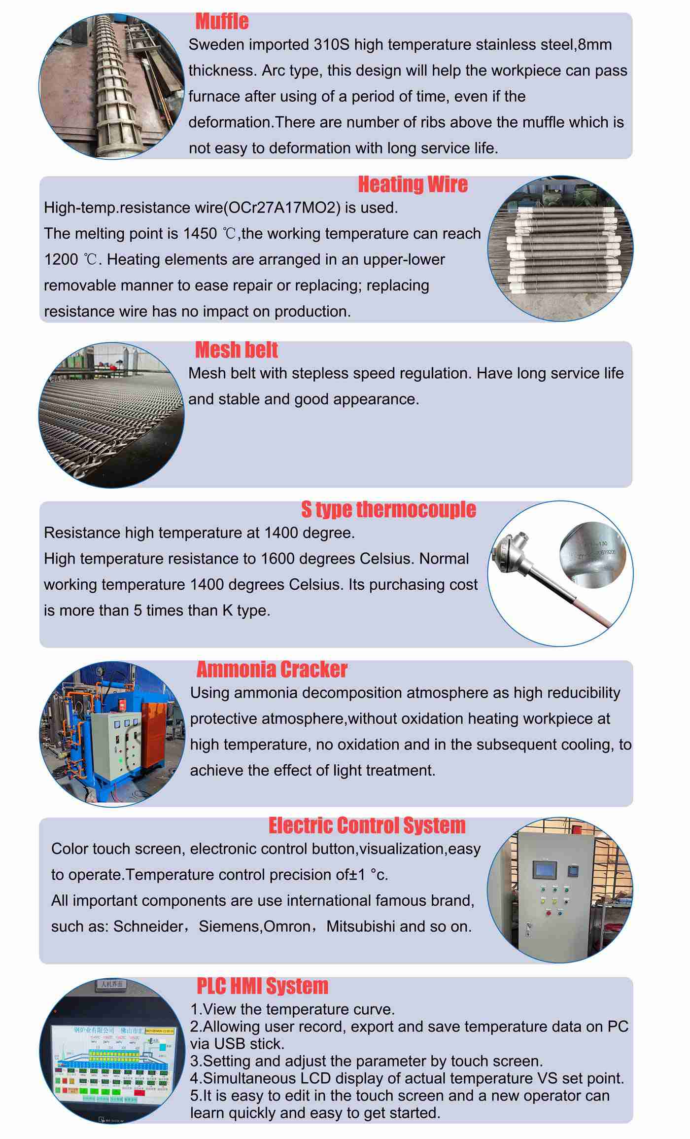 Continuous atmosphere controlled annealing furnace for stainless steel fittings